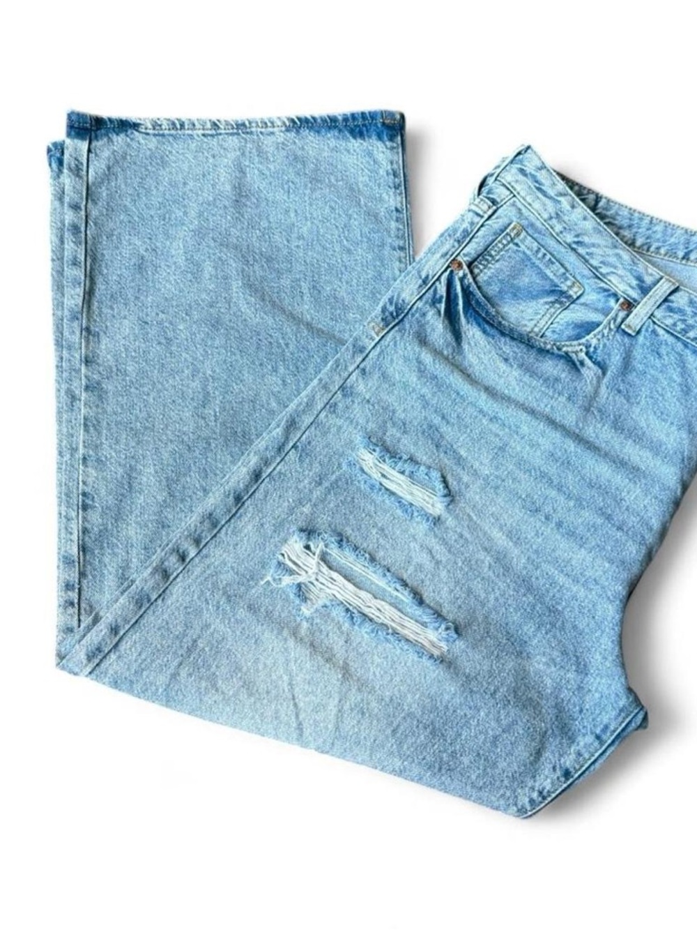 SONG Light Wash Distressed Baggy Straight Leg Jeans Size 17 - Picture 4 of 5